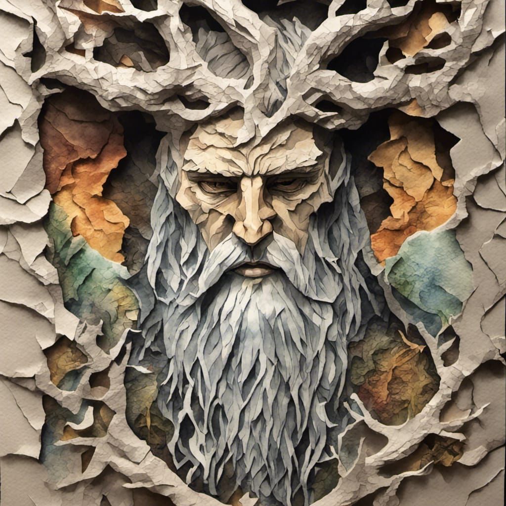 Yggdrasil, Odin, and the 3D Torn Paper Collage