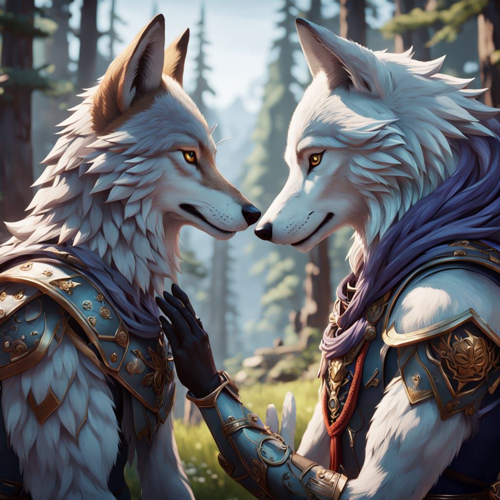 Wolf-Like Lovers in Anime-Inspired 3D Art