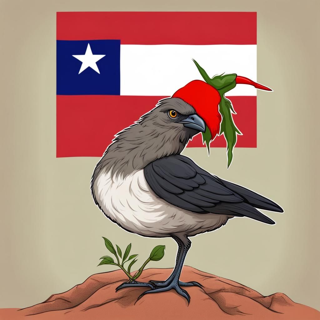 Darwin's Rhea Bird Waving Chile Flag