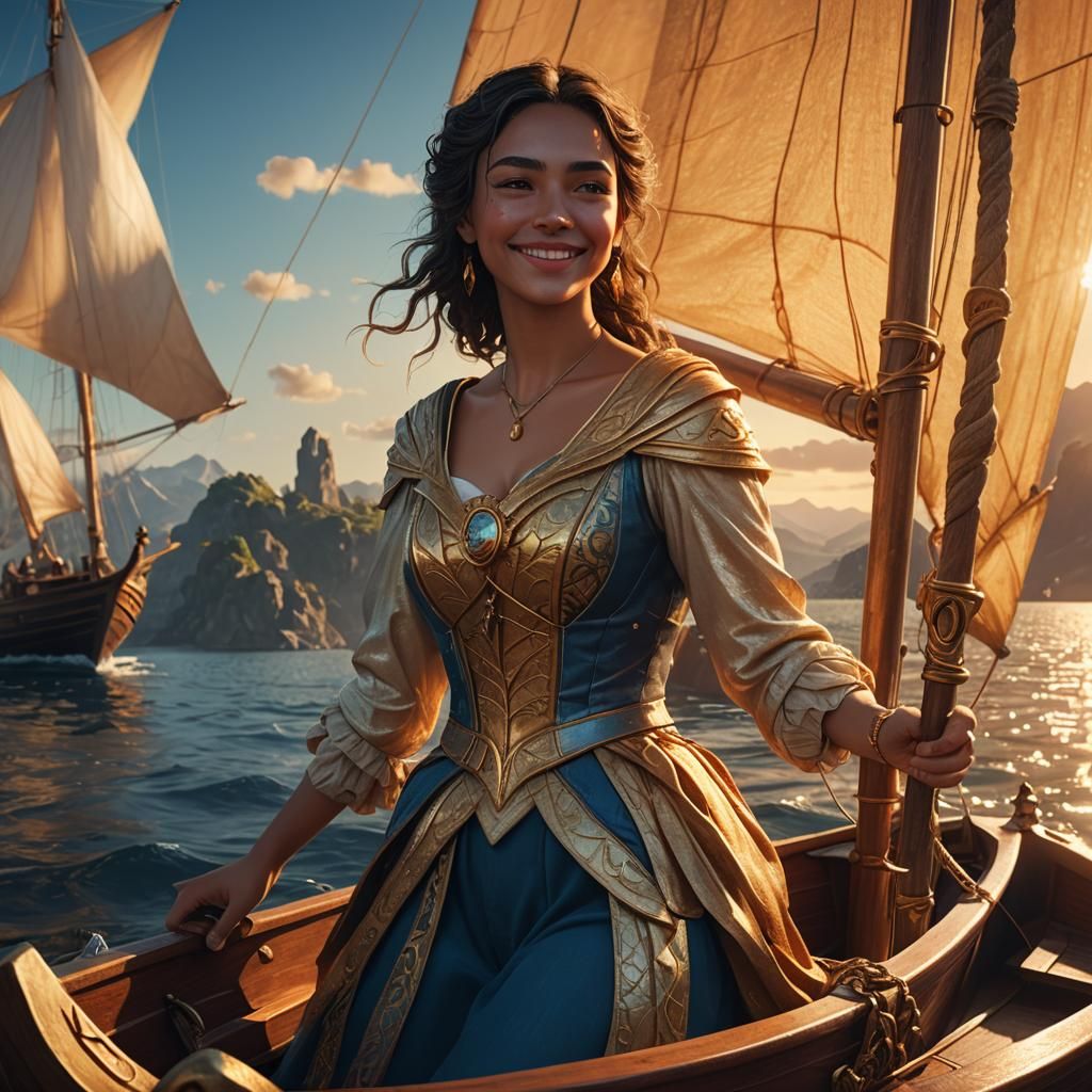 Girl on Boat in Surreal Fantasy Style