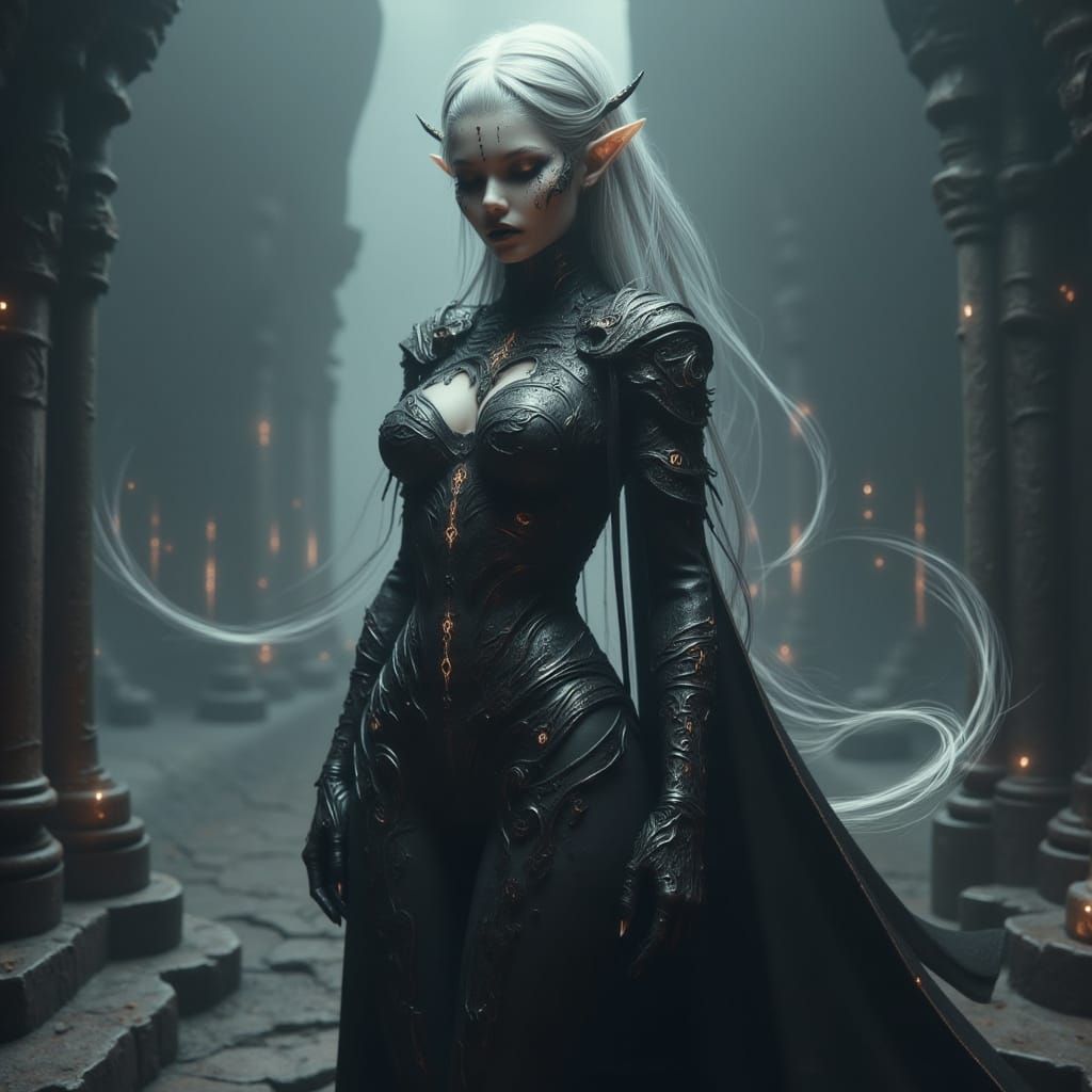 Fantasy Warrior in Shadowy Rune Environment