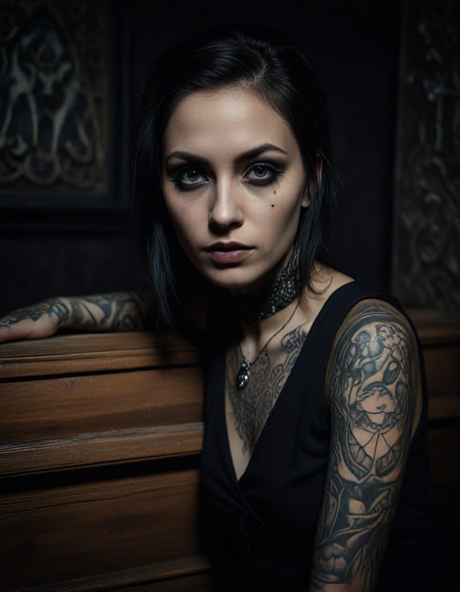 Gothic Portrait of a Beauty in Crypt