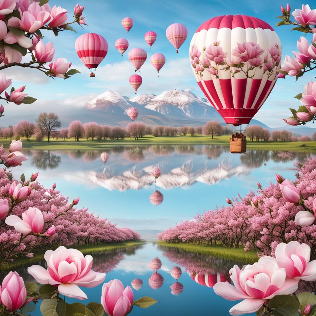 Rose Hot Air Balloons over Magnolia Fields
