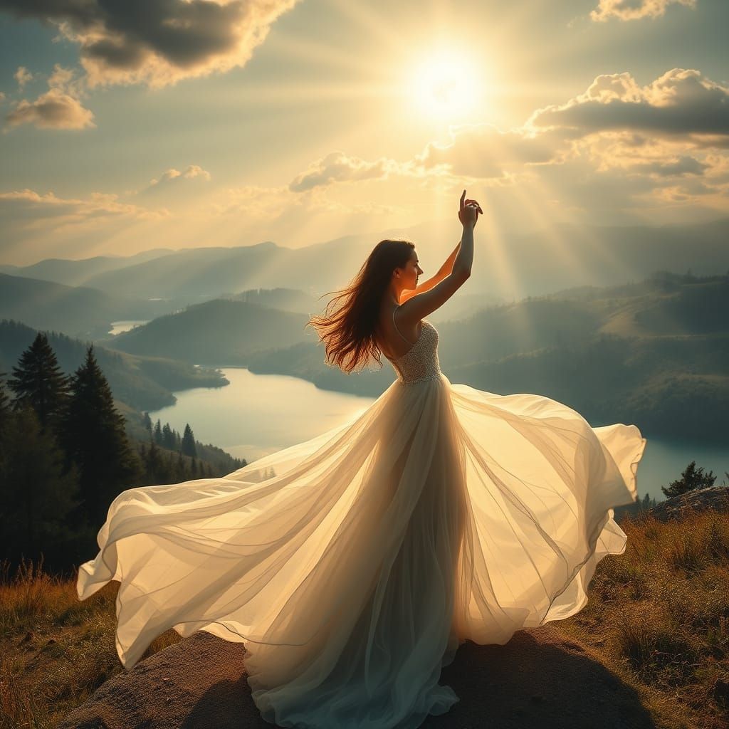 Ethereal Woman Dancing Under Moonlight in Impressionist Styl...