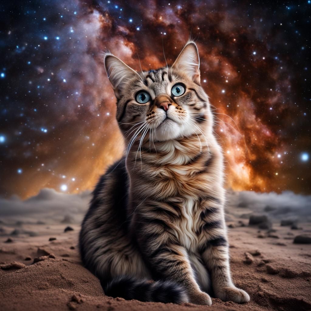 Silly Cat on a Rock in the Galaxy