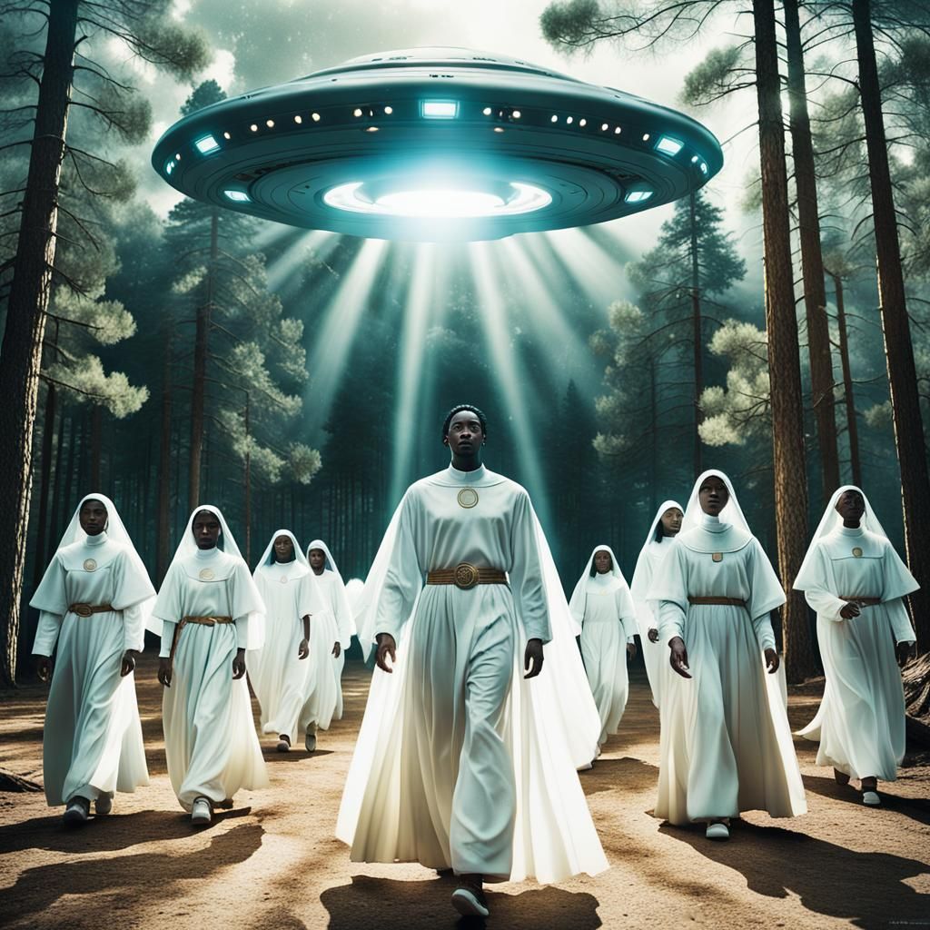 Angelic Figures in a Forest, Cinematic Style