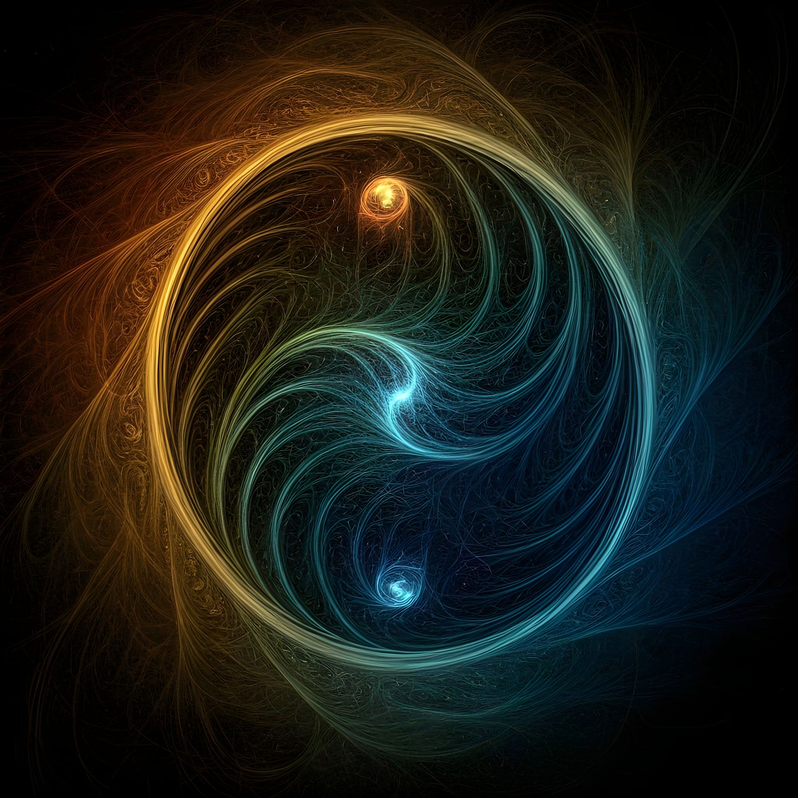 Fractal Yin Yang Cats in Zentangle Style