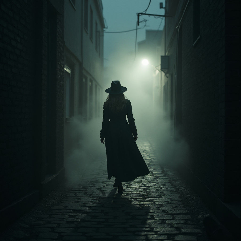 Eerie Alley: Woman Silhouetted in Mist