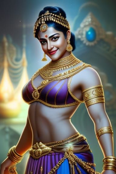 Elegant Dark Blue Indian Goddess Portrait
