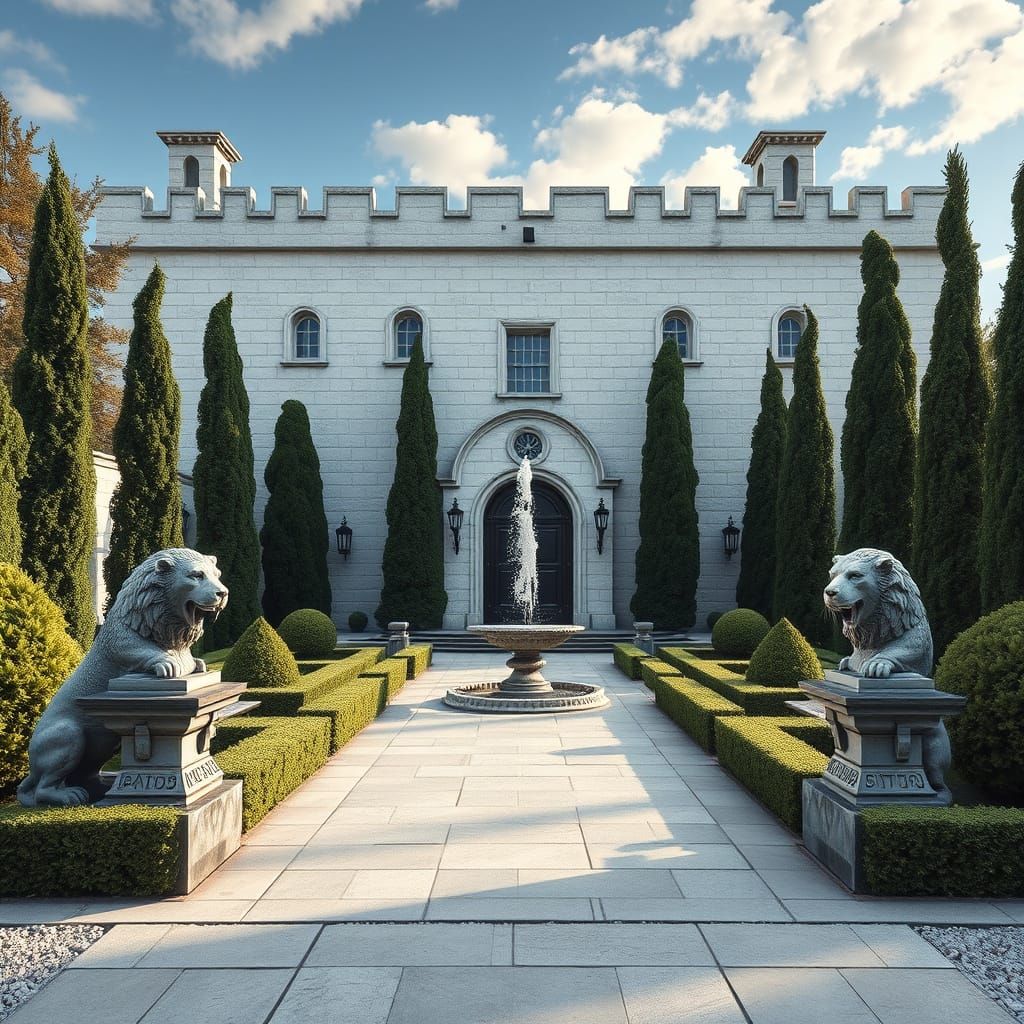 Medieval Mansion with Stone Mastiffs: Digital Matte Painting