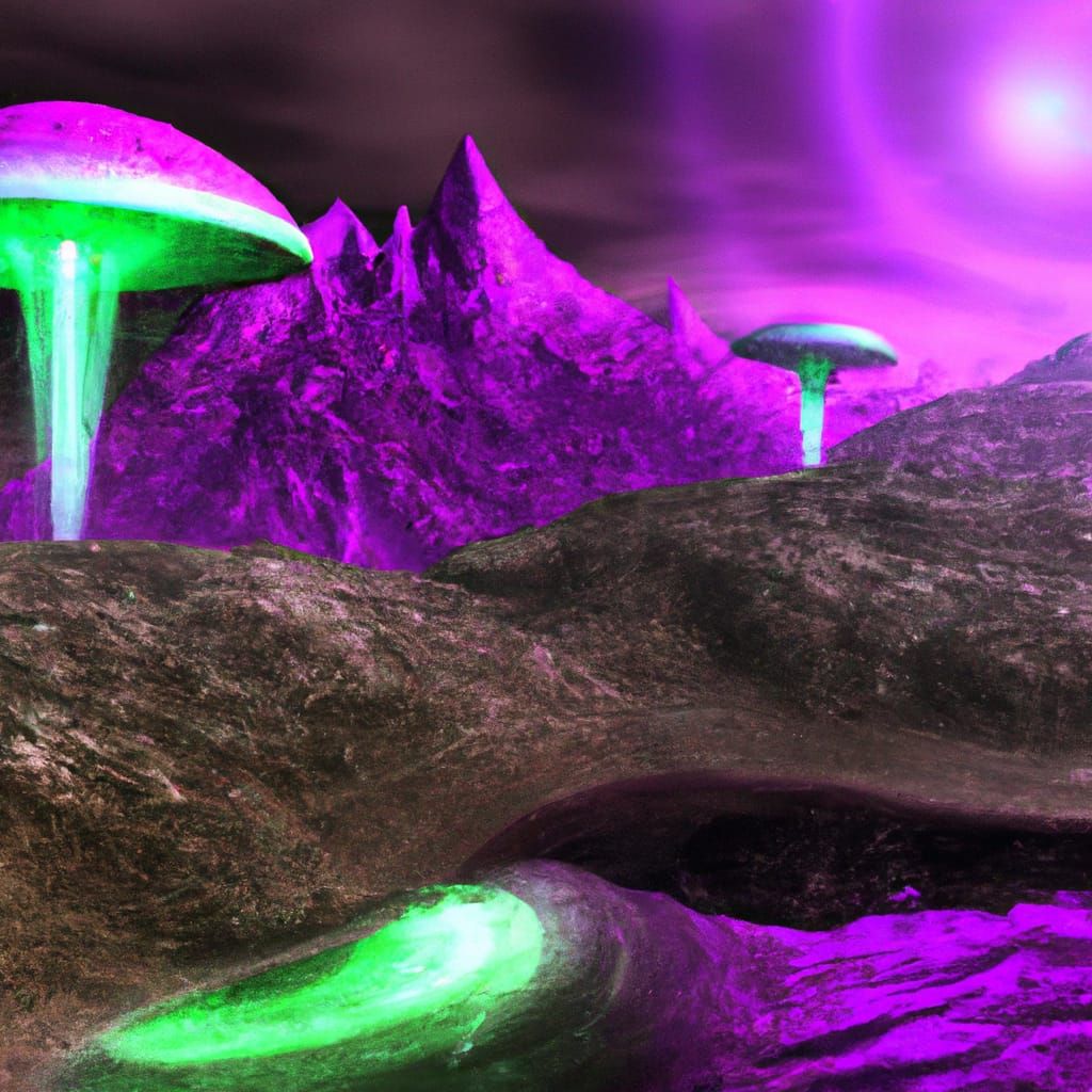 Bioluminescent Mushrooms on an Alien Planet