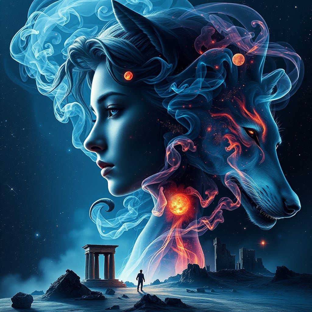 Ethereal Cosmic Wolf Portrait in Dark Fantasy Style