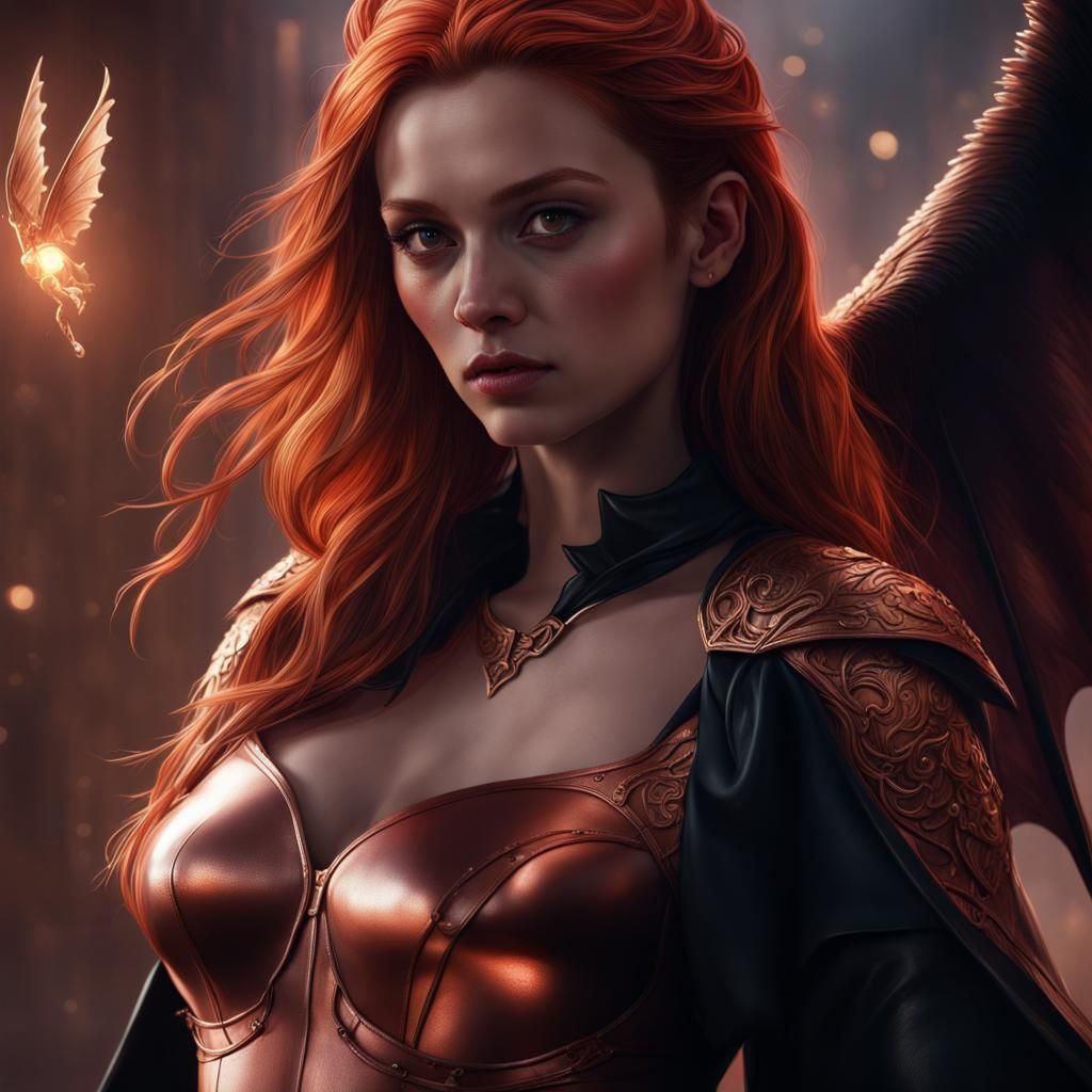 Fantasycore Illyrian Woman with Bat Wings in Red Leather