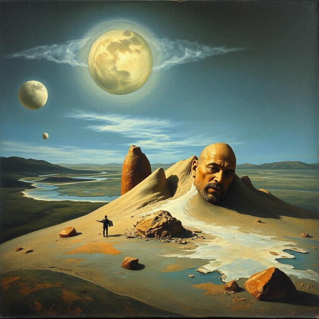 Surreal Melting Clock in Vintage Oil Painting Style