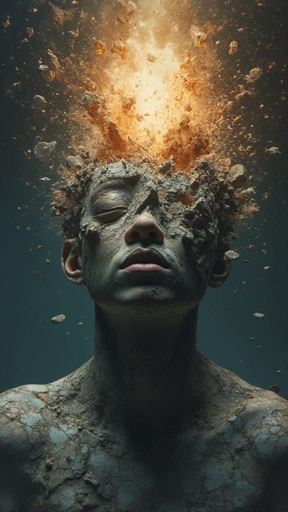 Nebula Stone Head Exploding with Light