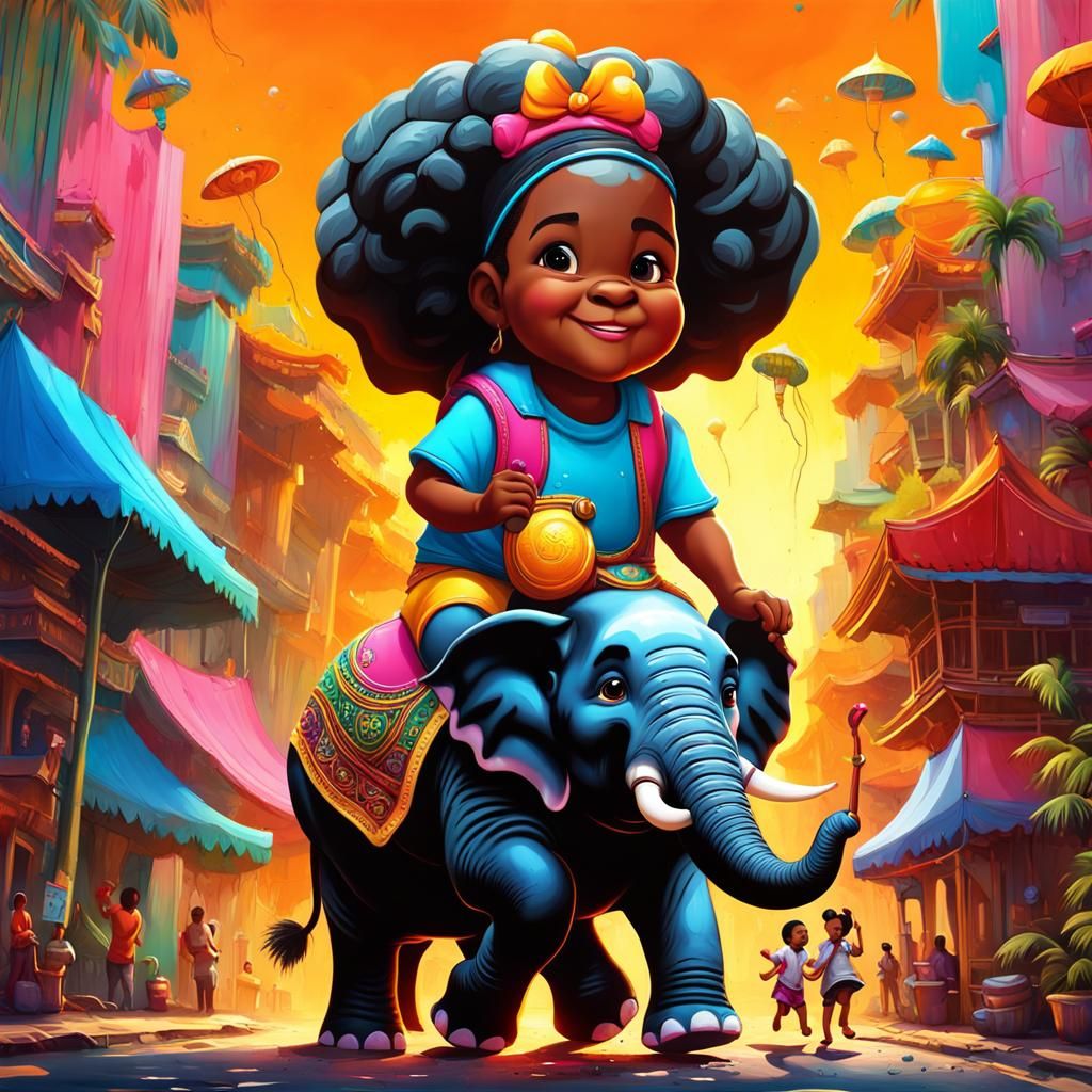 Girl Rides Elephant in Thailand: 3D Digital Art