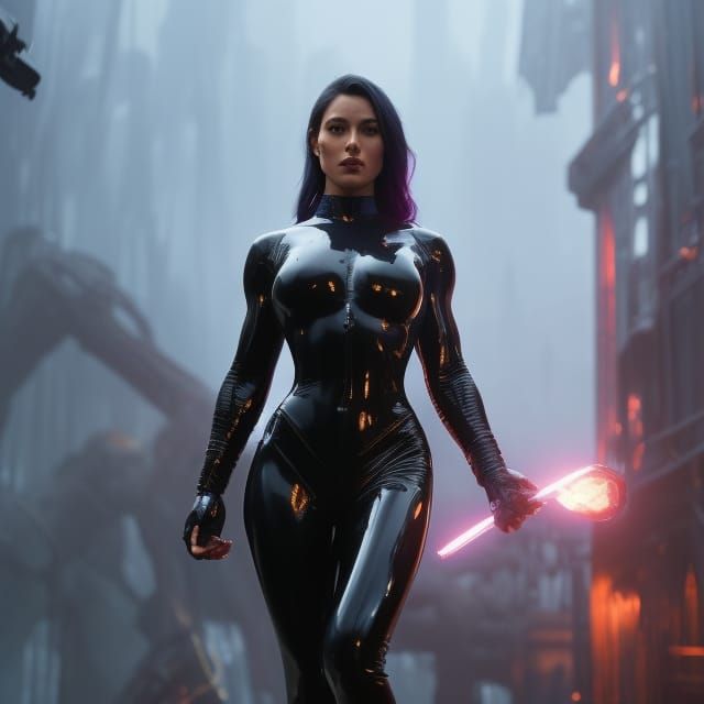 Muscular Woman in Latex Outfit: Dark Fantasy Art