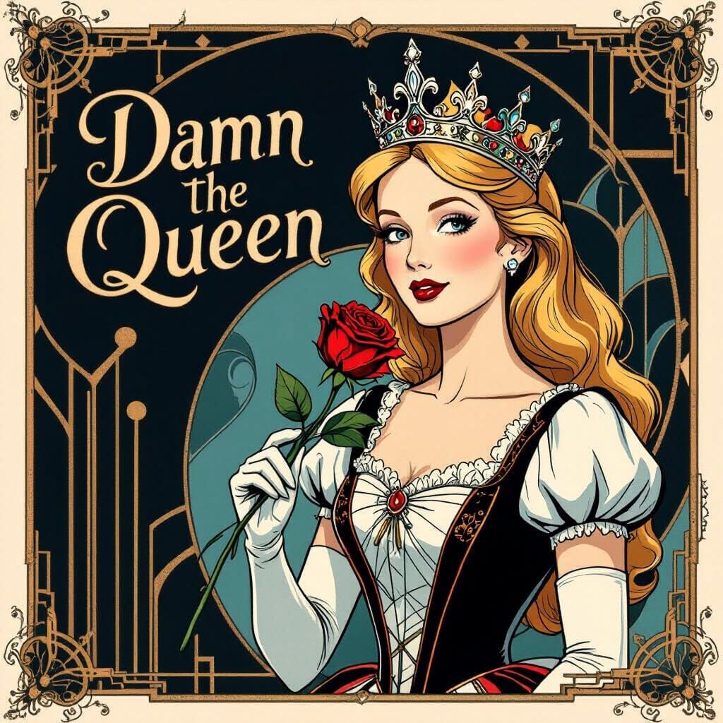 Art Deco Queen with Rose and Geometric Design