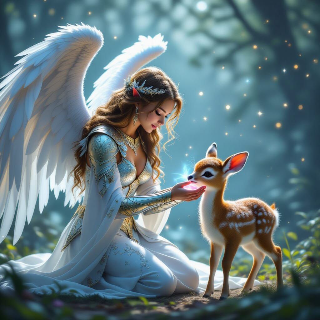 Angel Heals Wounded Deer with Magical Light