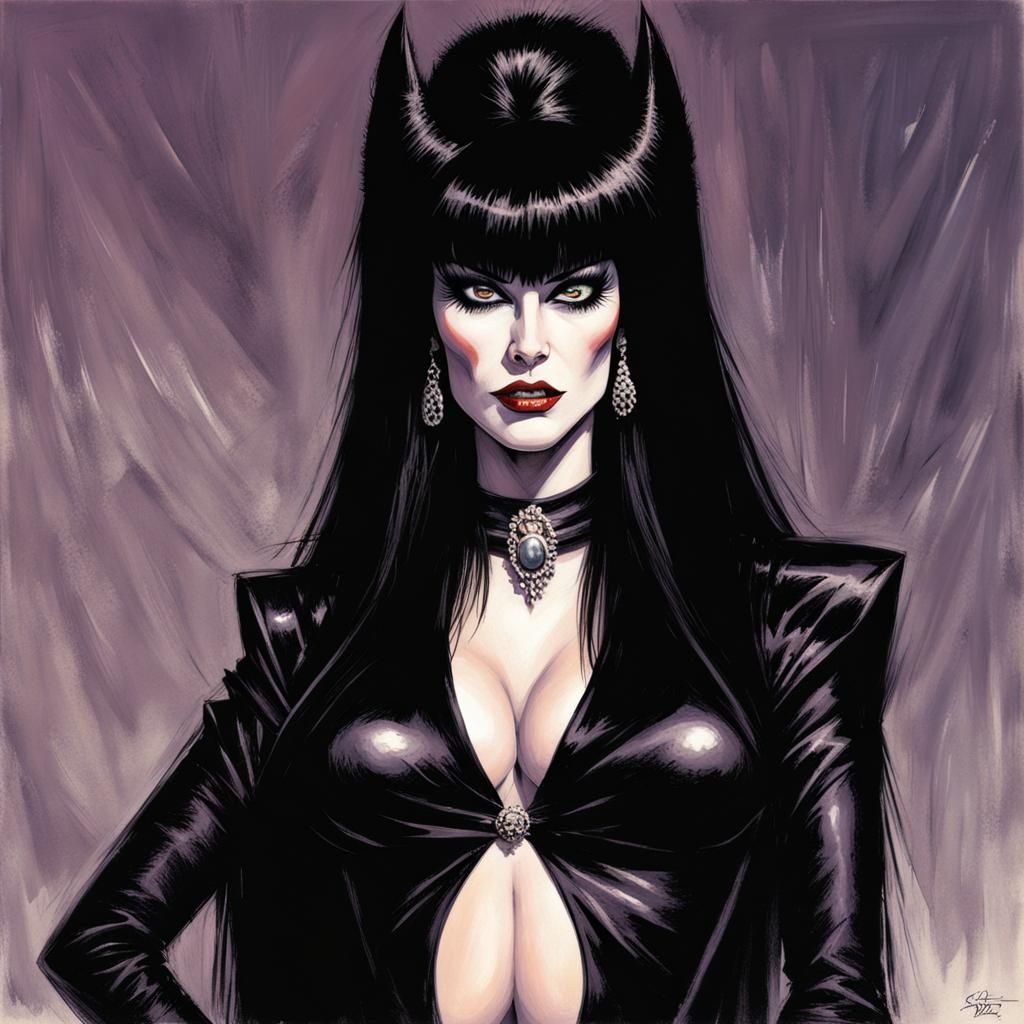 Sinister Elvira in Dark Fantasy Style