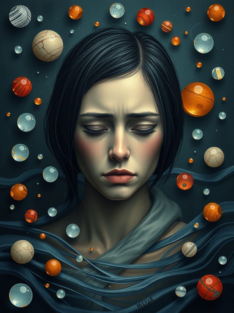 Mysterious Woman in a Kaleidoscope of Water Droplets