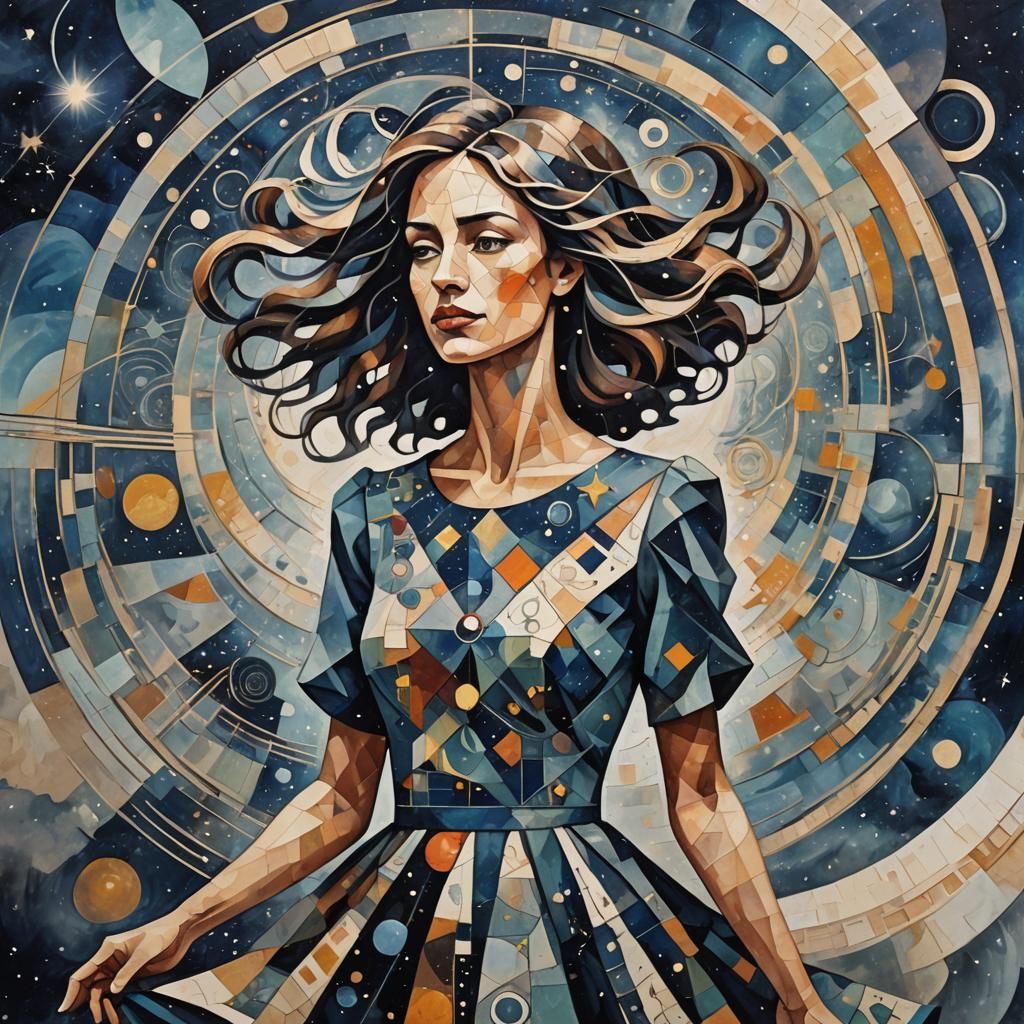 Celestial Woman in Cubist Abstract Expressionism