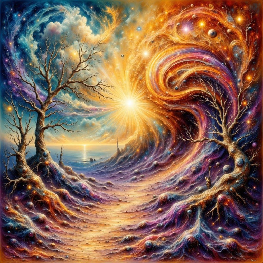 Surreal Beach Corkscrews Into Sky with Cosmic Dust