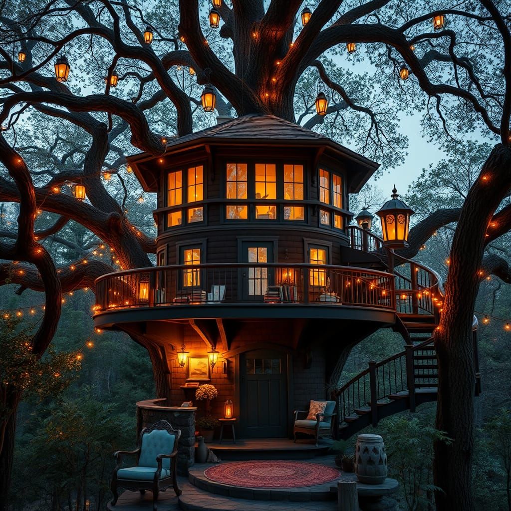 Luxury Treehouse Mansion in Golden Hour