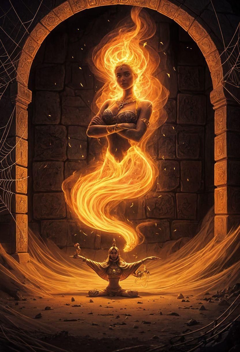 Female Fire Genie Emerges from Lamp