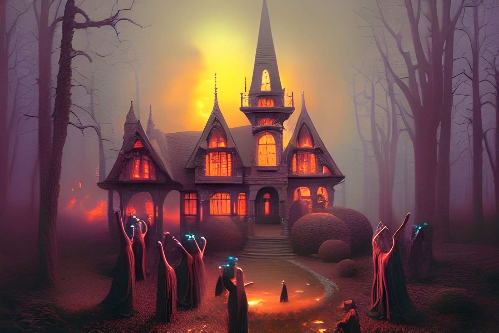 Eldritch Coven Dancing in Hyperrealistic Fantasy