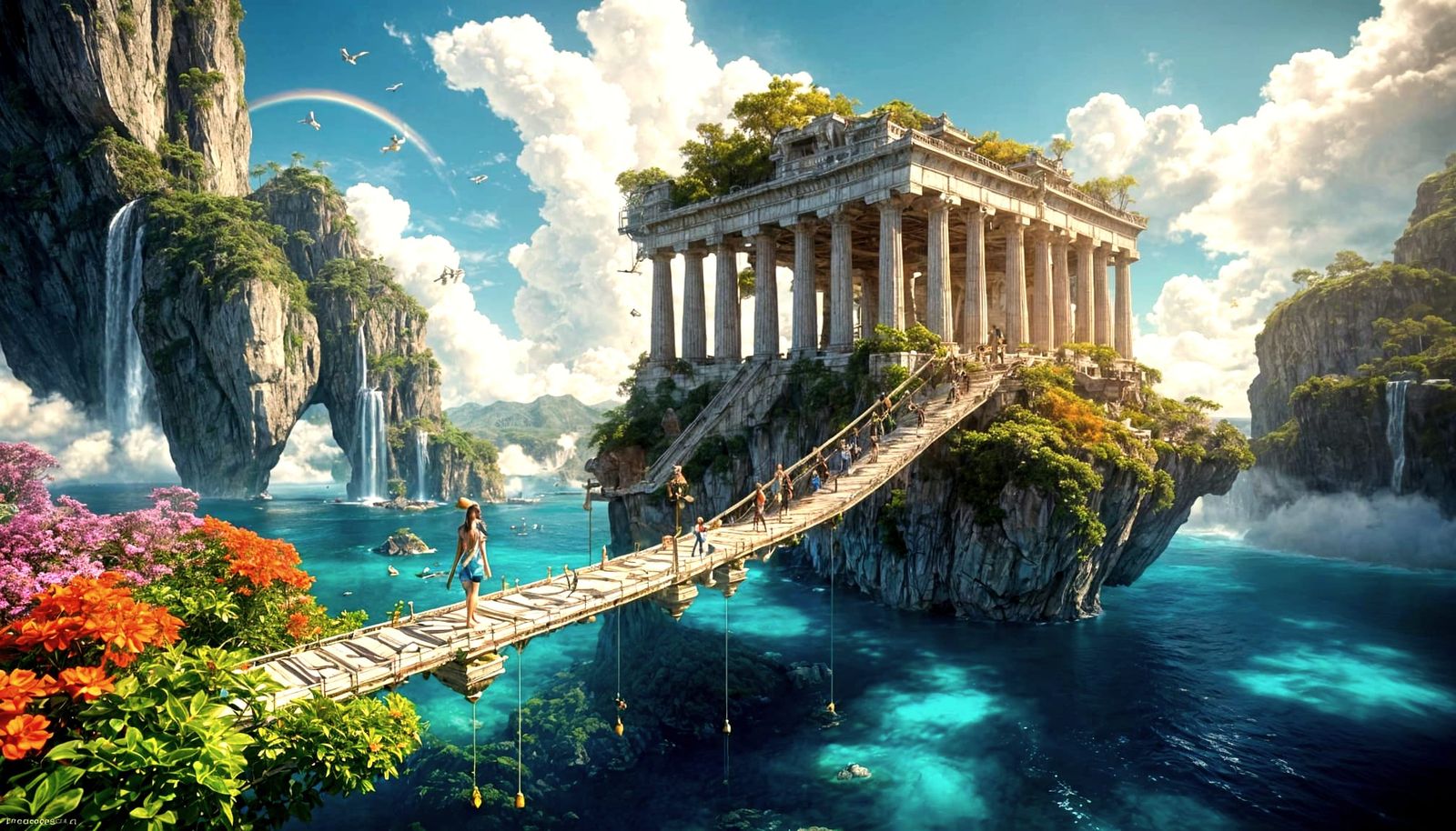 Paradise of Floating Islands Above Sea of Clouds