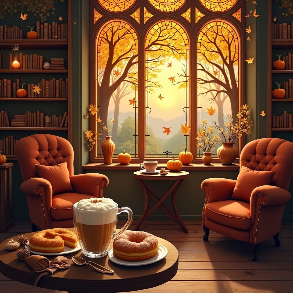 Magical Autumn Coffee Shop at Sunset