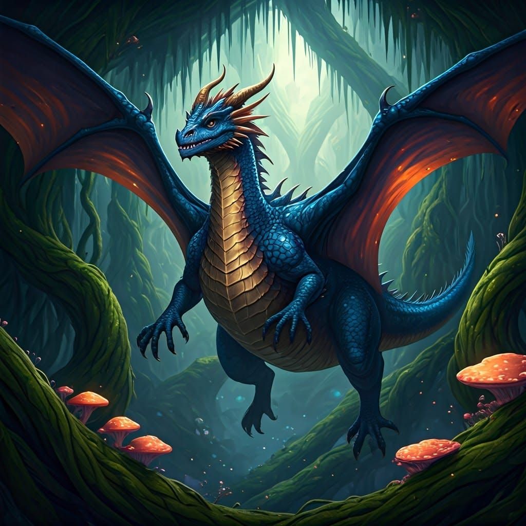 Majestic Blueberry Dragon in Vibrant, Iridescent Atmosphere