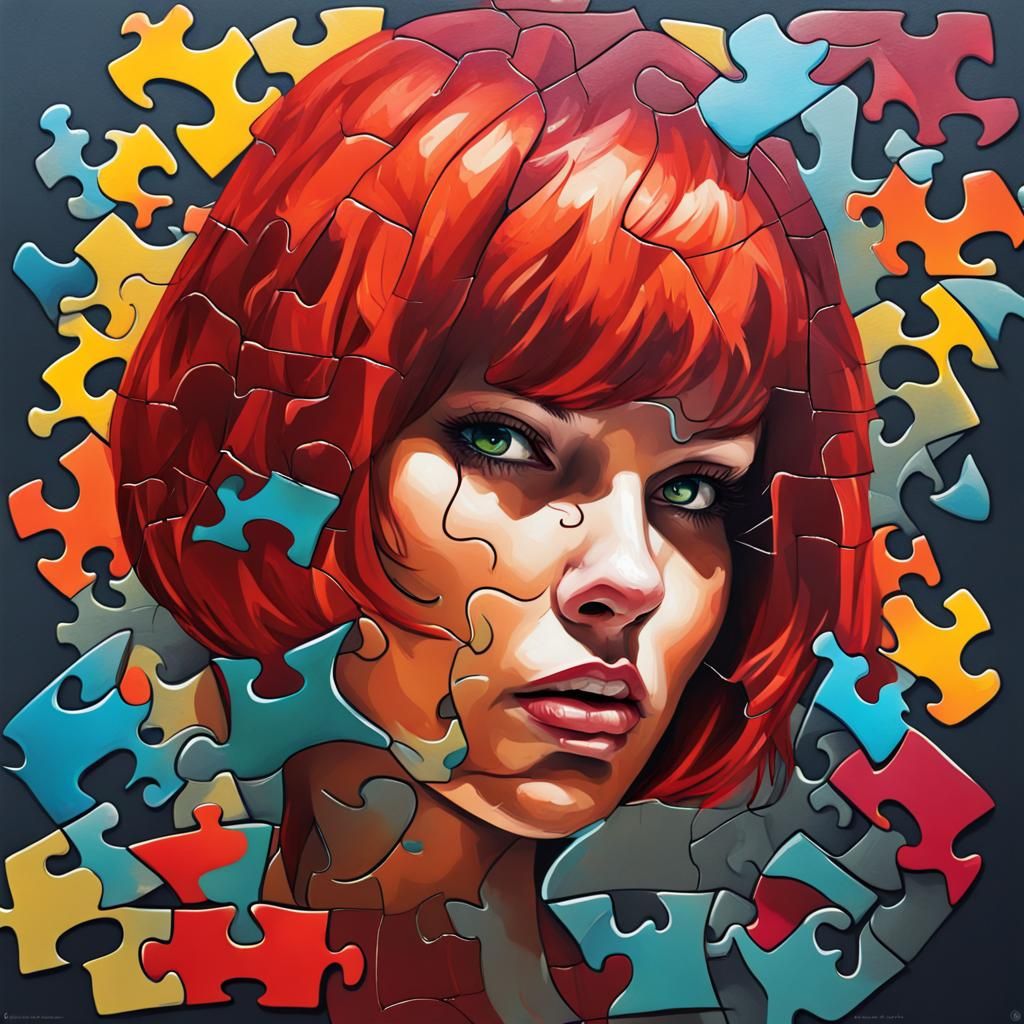 Woman with Puzzle Head in Graffiti Street Art