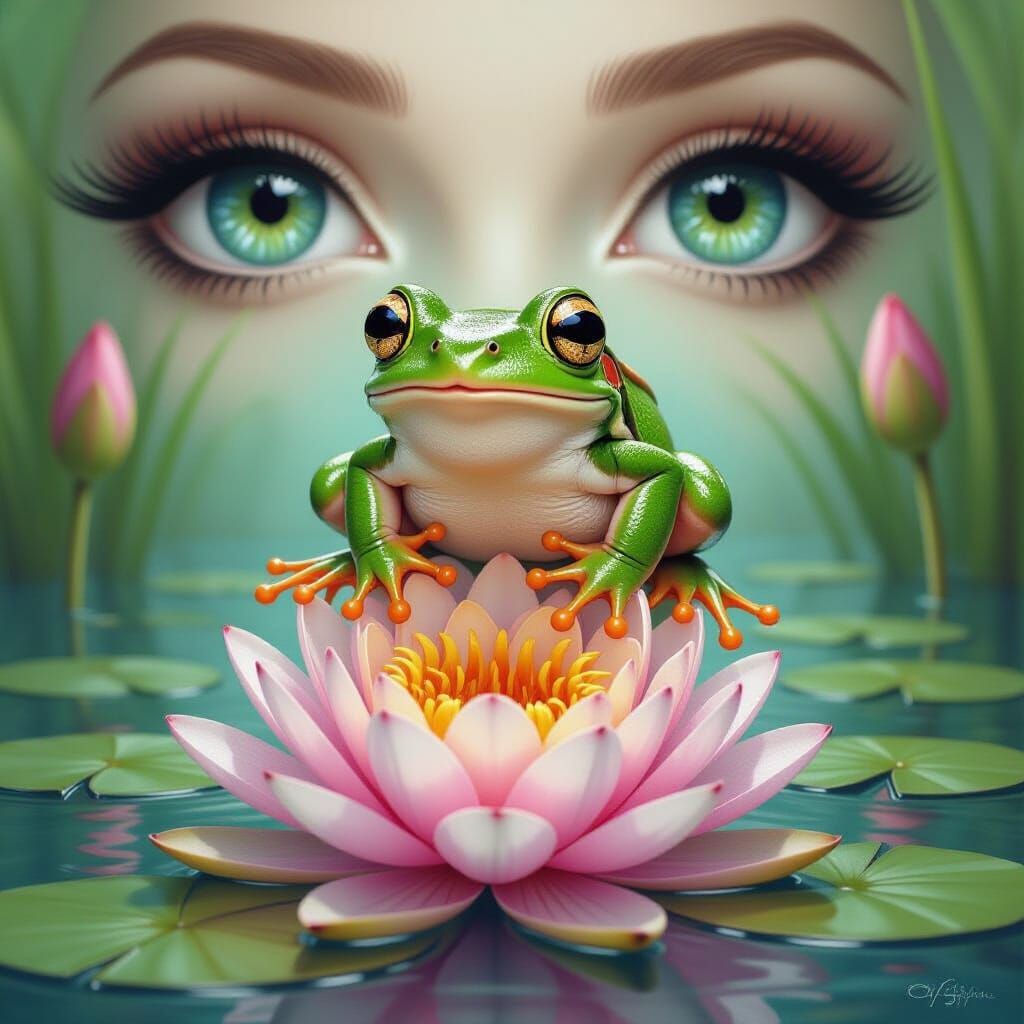 Surprised Frog Leaping: Surrealist Fantasy Art