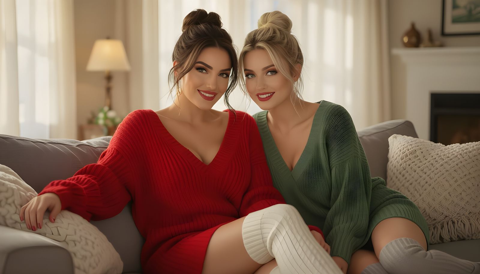 Sultry Italian Woman in Cozy Living Room