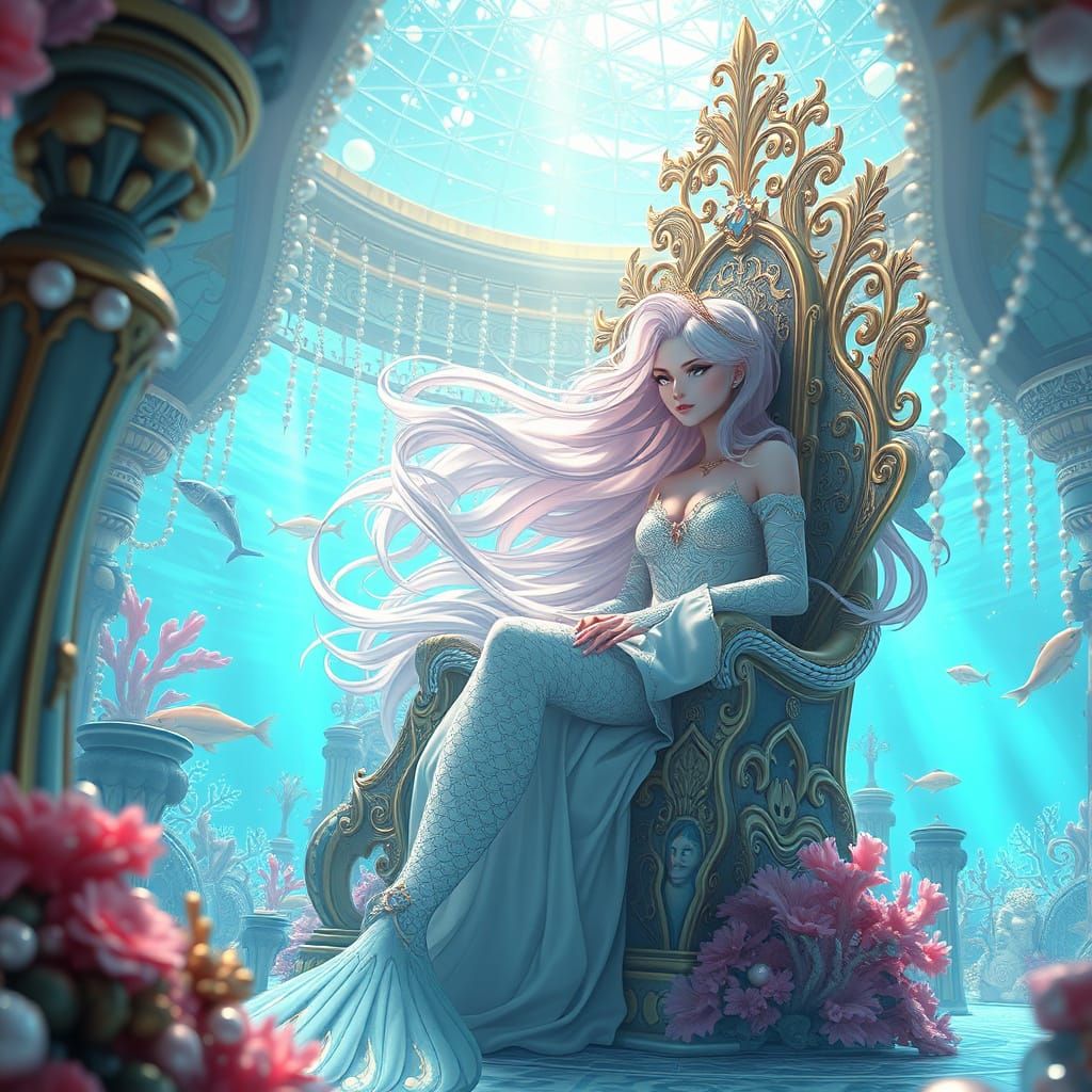 Anime Mermaid Queen in Underwater Palace
