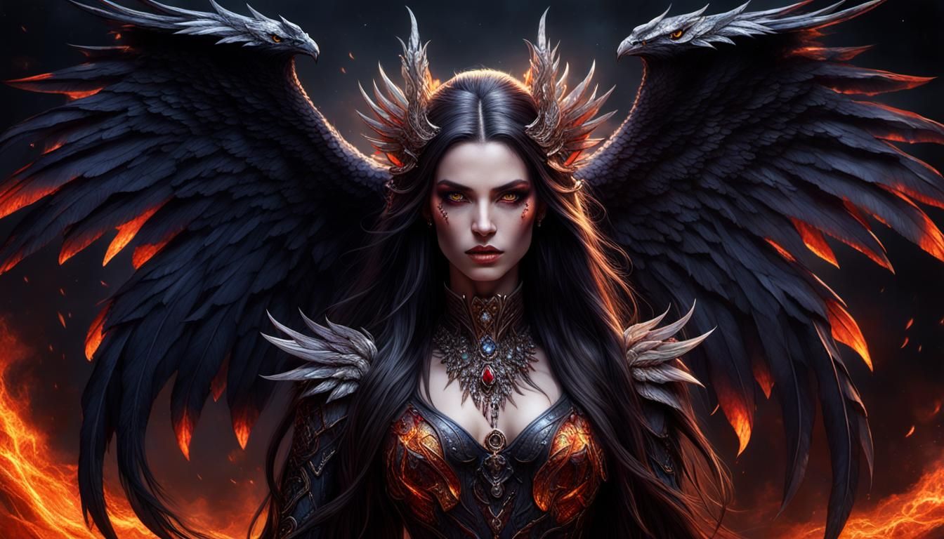 Dark Fantasy Portrait of Lilith with Wings
