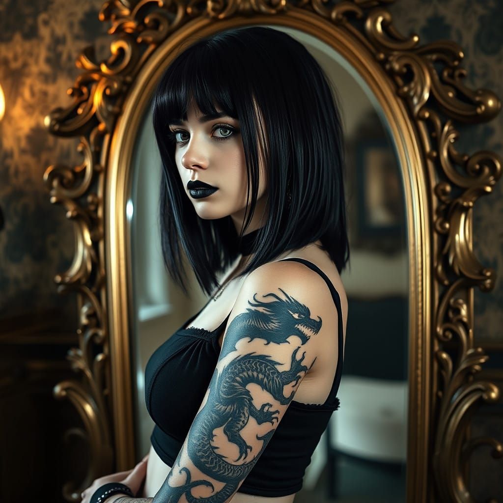 Ethereal Gothic Goddess in Reflection