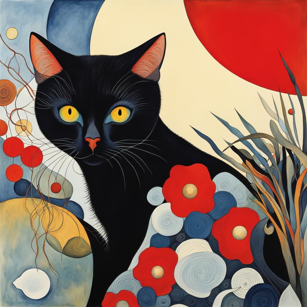 Surreal Cat in Floral Dreamscape: Watercolor Art