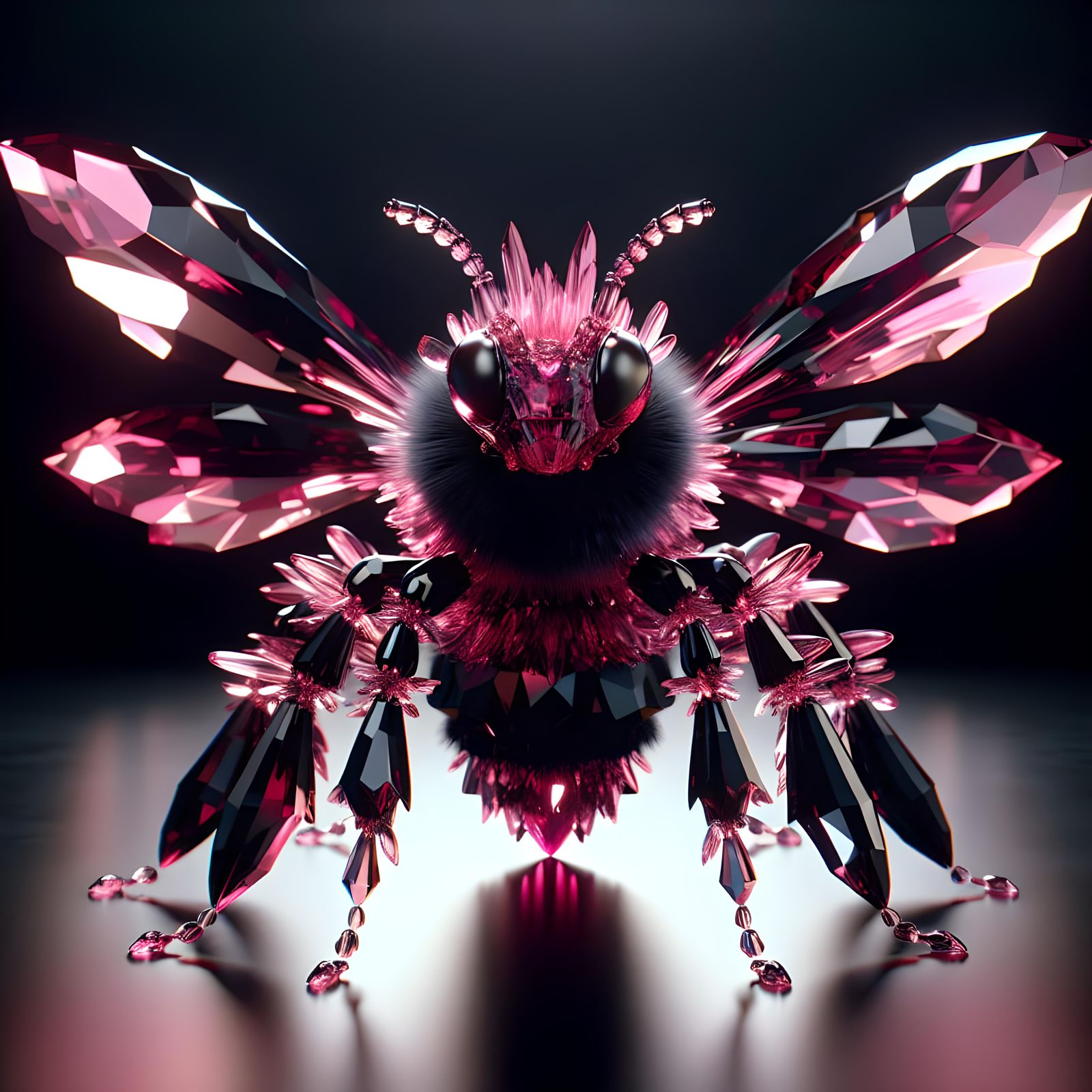 Crystalline Pink Bee in Detailed 3D Diorama