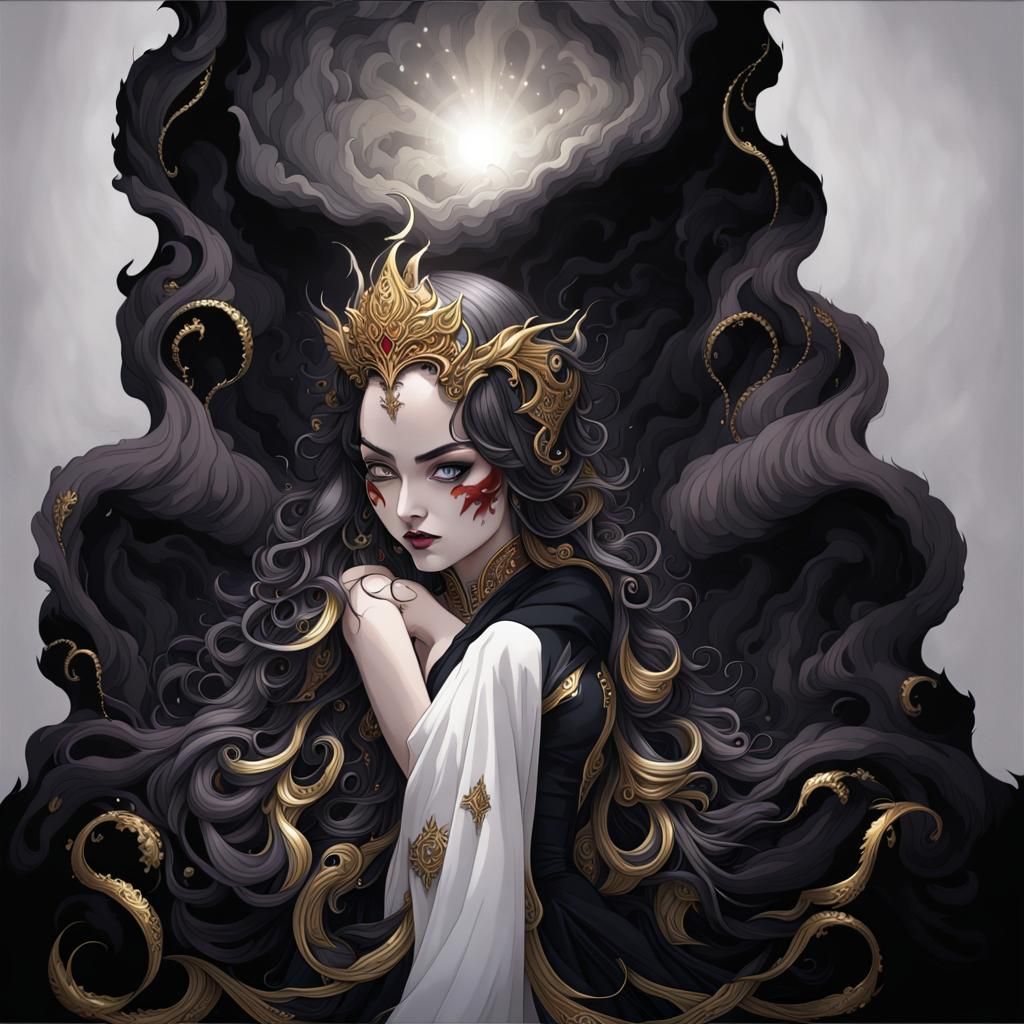 Anime Queen with Devil Makeup in Dark Fantasy Style