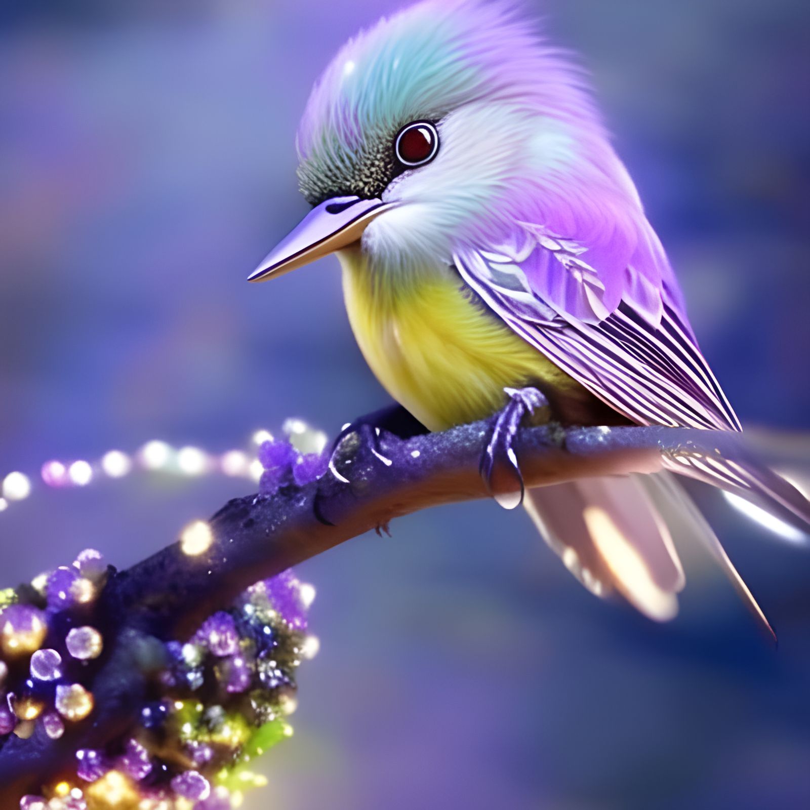 Glowing Celestial Lilac Bird with Filigree Details
