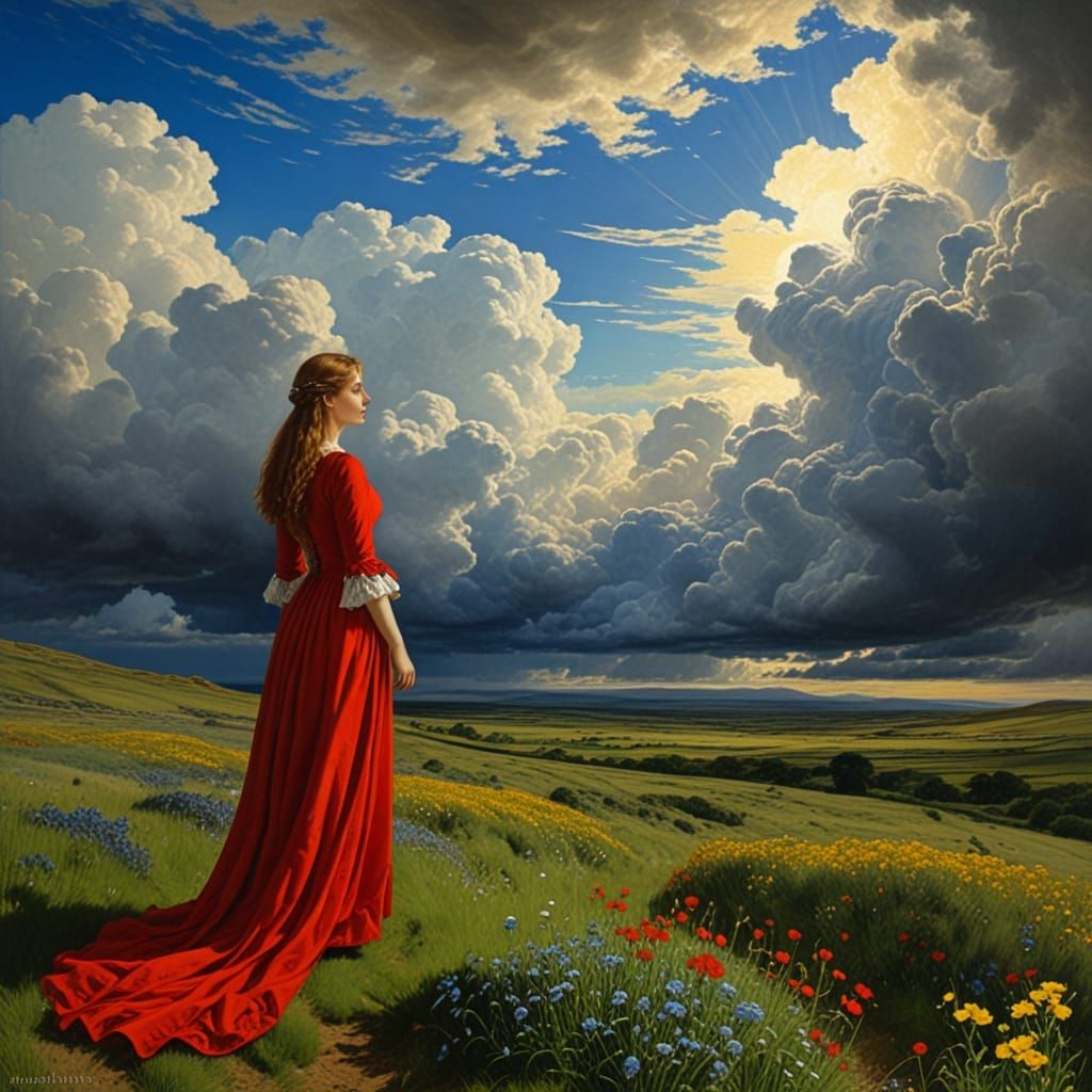 Vibrant Ethereal Fantasy Scene in Bold Colors