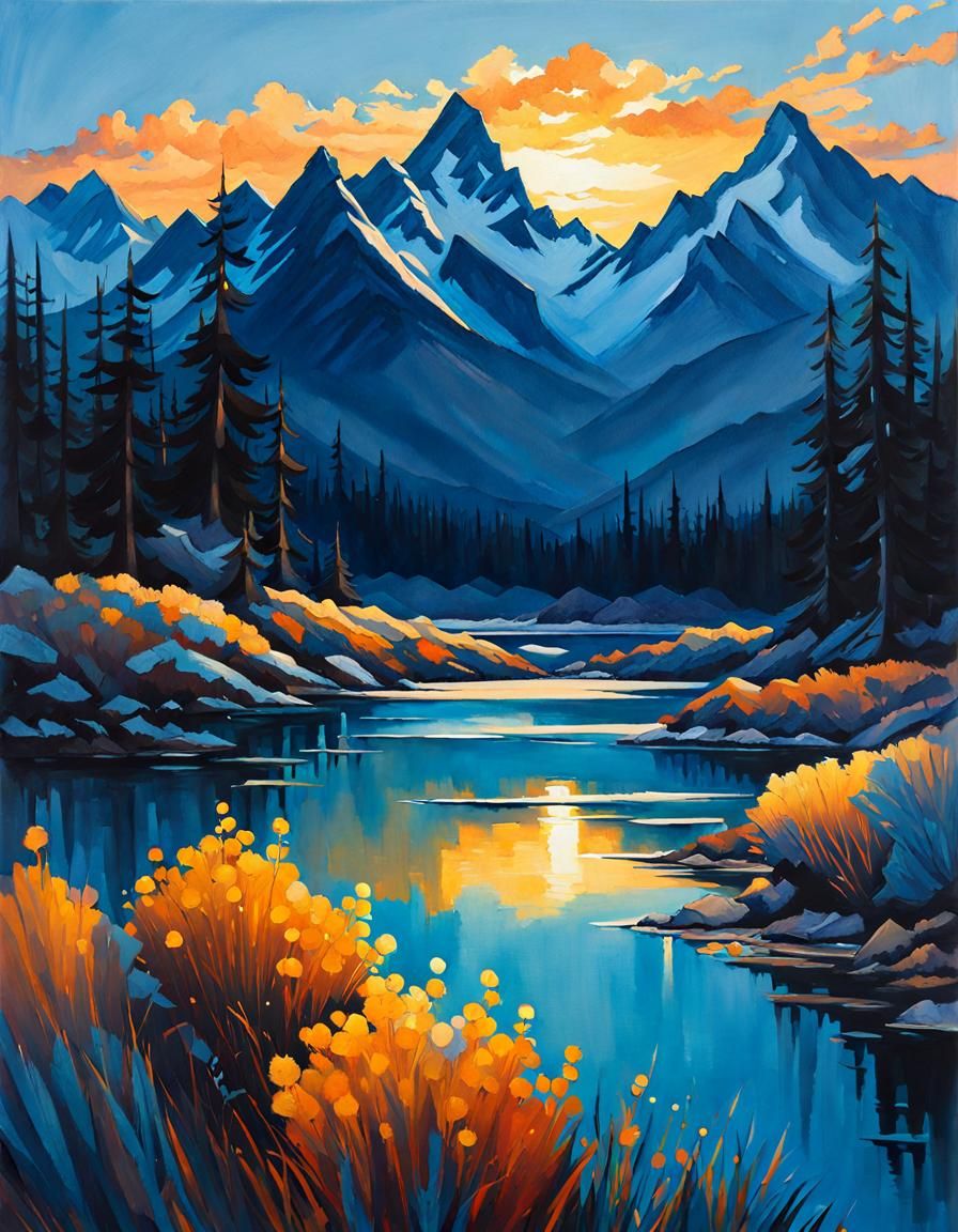 Mountain Sunset: Gouache Impasto Impressionist Masterpiece