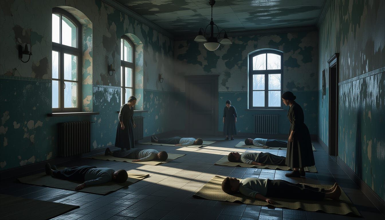 Gritty Orphanage Scene with Somber Atmosphere