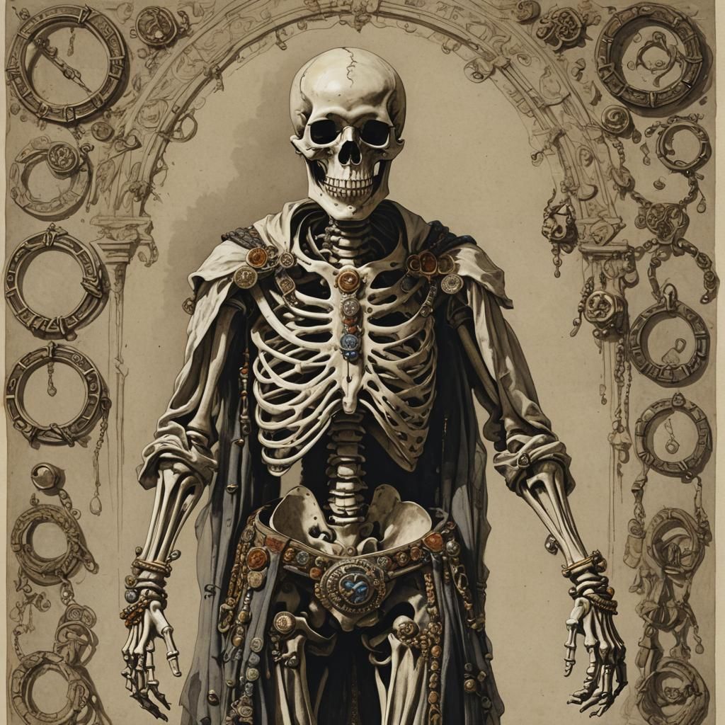 Ornate Skeleton in Fine Clothing and Jewels