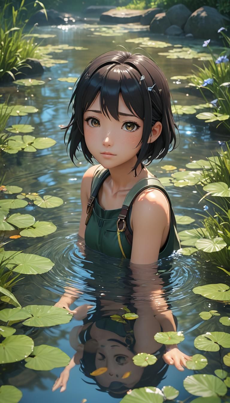 Earth Girl in Lush Meadow: Anime 3D Art