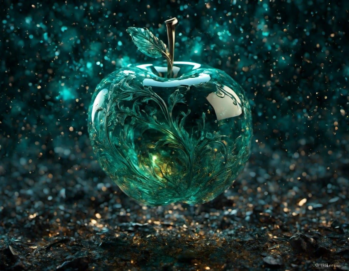 Enchanted Teal Glass Apple with Luminous Glow
