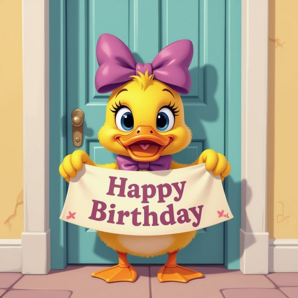 Whimsical Duck Birthday Banner in 3D Digital Art
